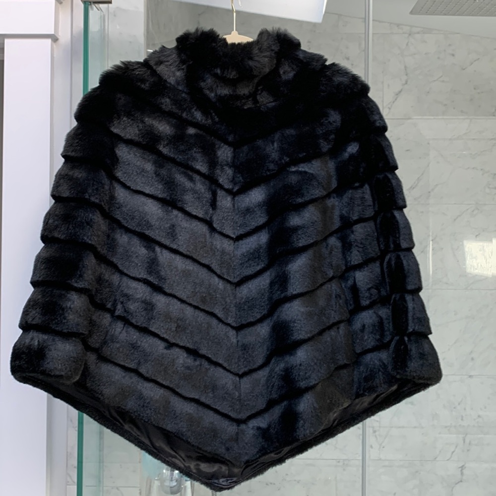 J. McLaughlin Faux Fur Black Poncho